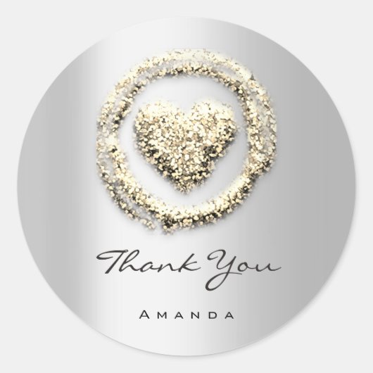 名感謝してい前Sweet 16thバラハートグレー金ゴールド ラウンドシール (正面)