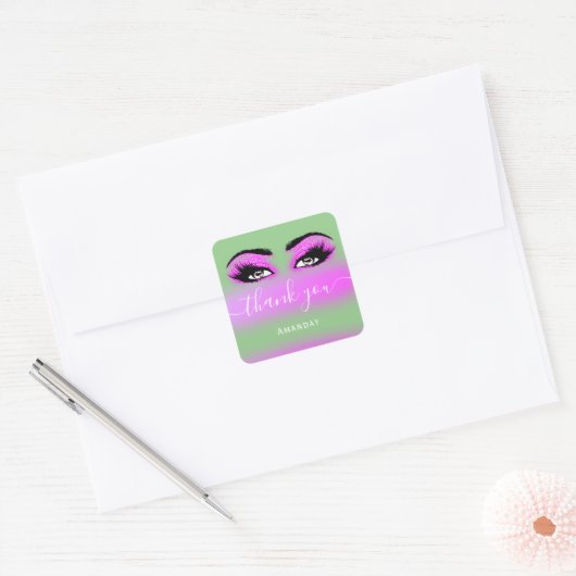 名感謝してい名ホットピンクグリーンブティックショップロゴ スクエアシール (封筒)