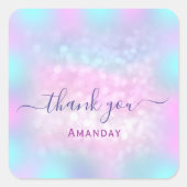 名感謝してい自筆画スウィート16thブルーピンクグリッター スクエアシール (正面)