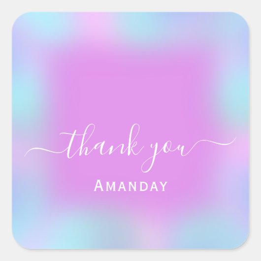 名感謝してい自筆証書パステルブルーピンクユニコーン スクエアシール (正面)