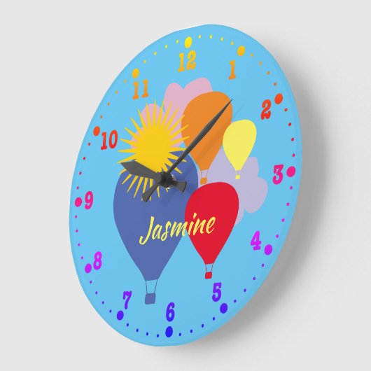 名数々の前の付いた青い色の熱気球 ラージ壁時計 (傾斜)