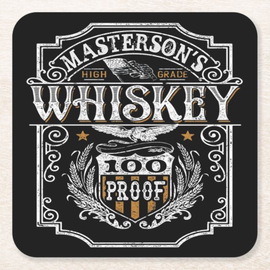 名旧パーソナライズされたウエストウイスキー醸造バー スクエアペーパーコースター (正面)