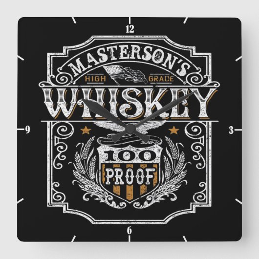 名旧パーソナライズされたウエストウイスキー醸造バー スクエア壁時計 (正面)