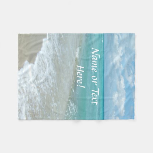 名景パーソナライズされた景アクアホワイトビーチ フリースブランケット (正面(横))