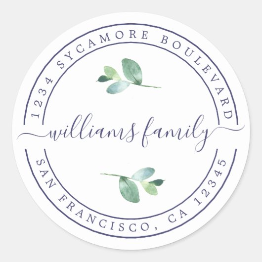 名書道の葉の差出人住所 ラウンドシール (正面)