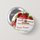 名札のバッジのバラの電報の結婚披露宴または 缶バッジ (正面&裏面)