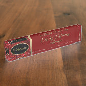 名札個人化し、赤、そして金ゴールドの デスクネームプレート (側面)