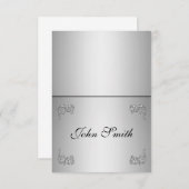 名札 - エレガントなシルバーの渦巻き 招待状 (正面/裏面)