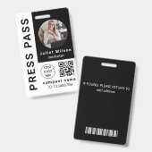 名札 白色 QRコード メディア プレス ID バッジ (正面&裏面)