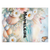 名水色花と海、貝殻、ビーチ テーブルクロス (正面(横))