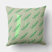 名無地の淡い色の前&モノグラム付きセージ緑枕 クッション (裏面)