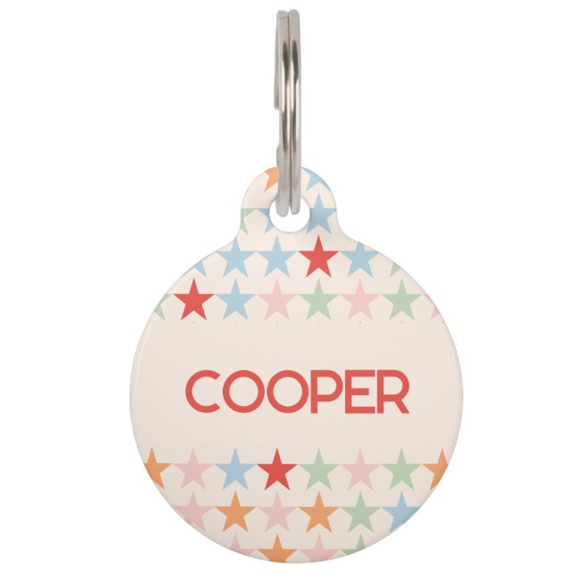 名犬と可愛いパステルスターパターン ペット　ネームタグ (正面)