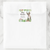 名犬カスタムのメリークリスマス スクエアシール (バッグ)