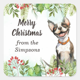 名犬カスタムのメリークリスマス スクエアシール