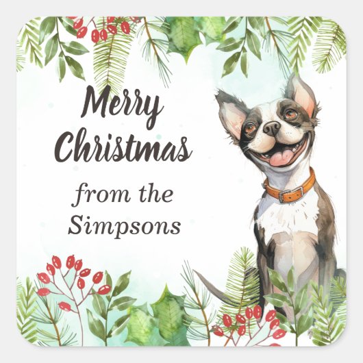 名犬カスタムのメリークリスマス スクエアシール (正面)