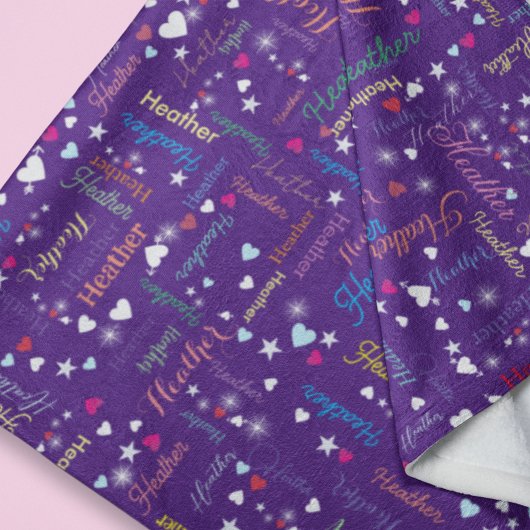 名王室の前・ハート・星あふれる紫の空 フリースブランケット