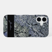 名石の青とセージ緑の磨き上げられた花崗岩 iPhone 16ケース (裏面横)