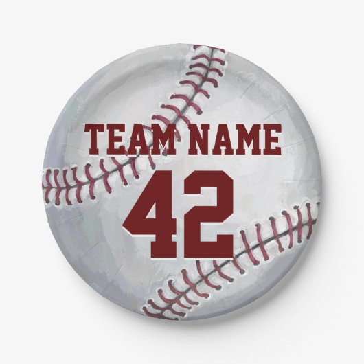 名称と番号の付いた野球 ペーパープレート (正面)