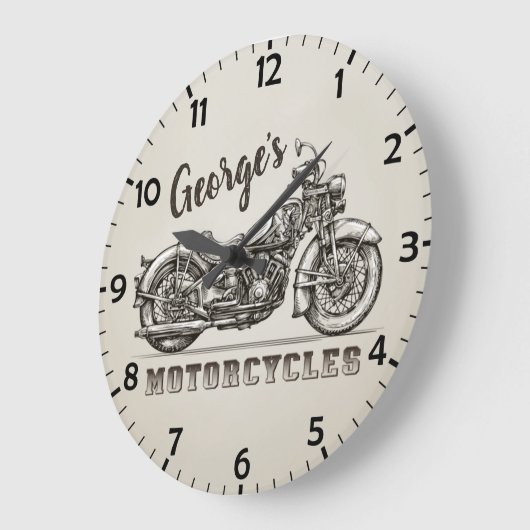 名称ヴィンテージ自動二輪車パーソナライズされたバイクもしくは自転車に乗る人ガレージ ラージ壁時計 (傾斜)