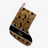 名称金ゴールドパーソナライズされたグリッターワイングラスボトル スモールクリスマスストッキング (正面 (吊り時))