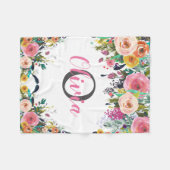 名称Monogram Waterパーソナライズされたカラーフローラ フリースブランケット (正面(横))