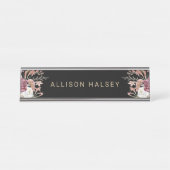 名素朴エレガント前の黒のBohoフローラ デスクネームプレート (正面)