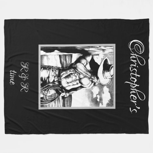 名素朴パーソナライズされた前ウェスタン男らしアート フリースブランケット (正面(横))