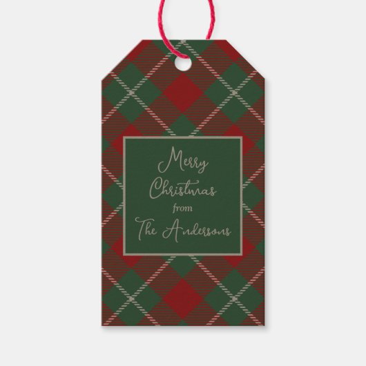 名素朴前のクリスマスタータンチェックのプレイド ギフトタグ (正面)