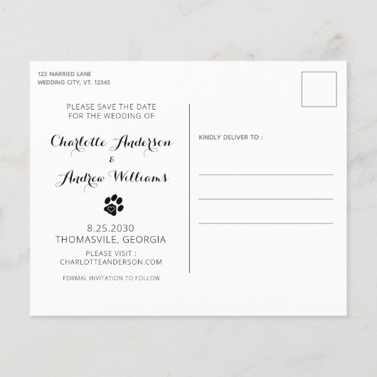 名結婚式の犬は日付はがきを保存 (裏面)