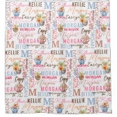 名絵を描付き花コラージュ シャワーカーテン (正面)