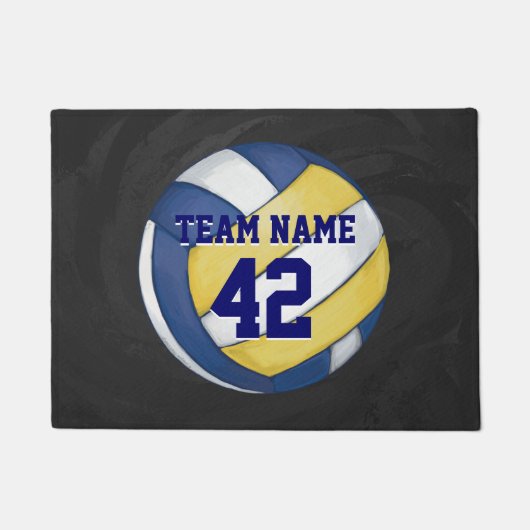 名絵を描前と番号を持つバレーボール ドアマット (正面)