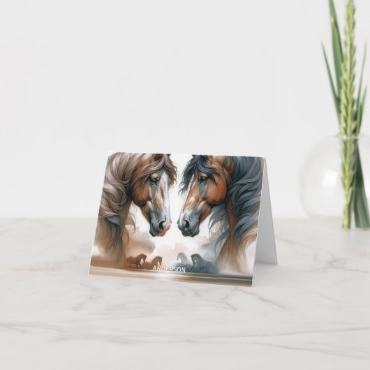 名茶色の美しい馬を折り畳んだ ノートカード (正面)