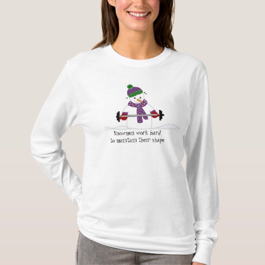 名言付きウェイトリフティングスノーマン Tシャツ (正面)