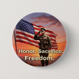 「名誉だ。犠牲。自由」 米国軍旗 缶バッジ