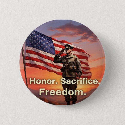 「名誉だ。犠牲。自由」 米国軍旗 缶バッジ (正面)