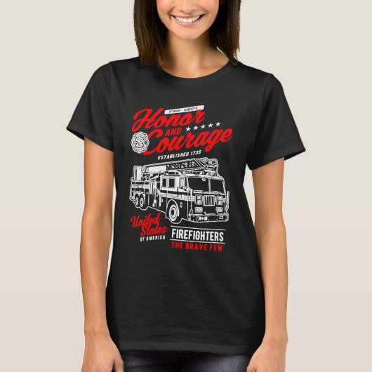 名誉と勇気ファイヤー消防署消防車 Tシャツ (正面)