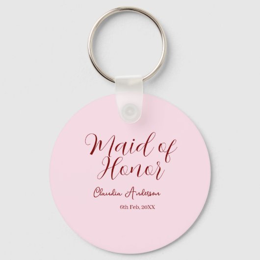 「名誉のメイド　 Mauve 　名前　 日付　ピンクのパステルカラー　花嫁」 キーホルダー (正面)