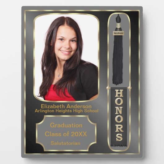 名誉の写真プラークのブラックグレーでの卒業 フォトプラーク (正面)