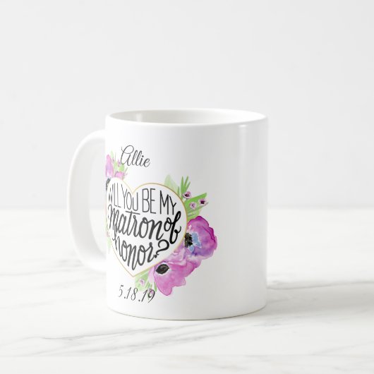 名誉の提案のマグの花のハートの婦人 コーヒーマグカップ (正面左)