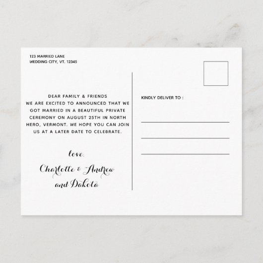 名誉の犬たった今結婚しました我々は犬結婚の 案内ポストカード (裏面)