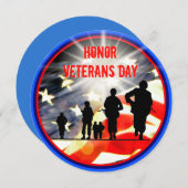 名誉退役軍人の日5.25 x 5.25招待状円 招待状 (正面/裏面)