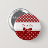 名赤と白前のギンガムと水玉模様 缶バッジ (正面&裏面)