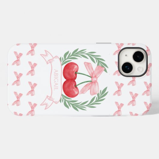 名門私立校風のさくらんぼピンクボウズリースロゴ名 Case-Mate iPhoneケース (裏面 (横))