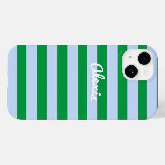 名門私立校風のはっきりしたレトロストライプピンクグリーンパーソナライズされた Case-Mate iPhoneケース (裏面 (横))
