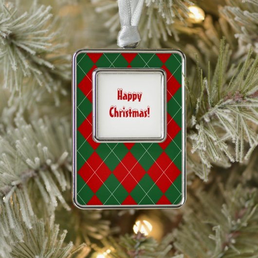 名門私立校風のアーガイルタータンチェックダイヤモンドプレイドレッドグリーン シルバープレートフレームオーナメント (ツリー)