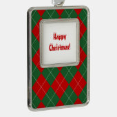 名門私立校風のアーガイルタータンチェックダイヤモンドプレイドレッドグリーン シルバープレートフレームオーナメント (右)