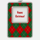 名門私立校風のアーガイルタータンチェックダイヤモンドプレイドレッドグリーン シルバープレートフレームオーナメント (正面)