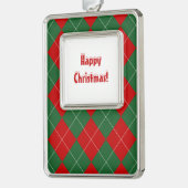 名門私立校風のアーガイルタータンチェックダイヤモンドプレイドレッドグリーン シルバープレートフレームオーナメント (左)