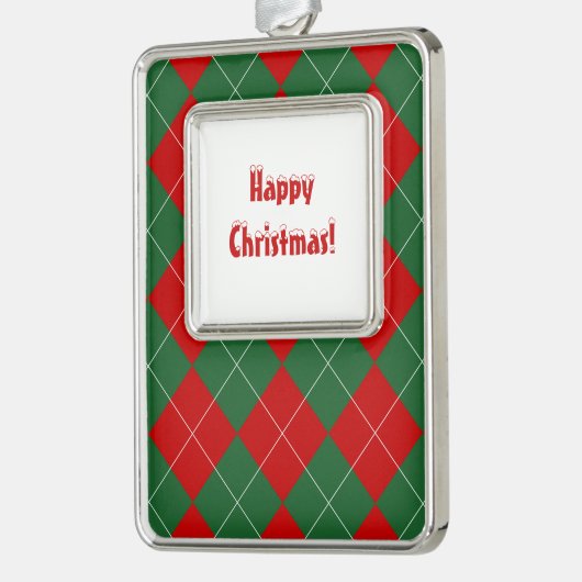 名門私立校風のアーガイルタータンチェックダイヤモンドプレイドレッドグリーン シルバープレートフレームオーナメント (左)