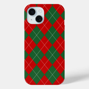 名門私立校風のアーガイルタータンチェックダイヤモンドプレイドレッドグリーン iPhone 15ケース